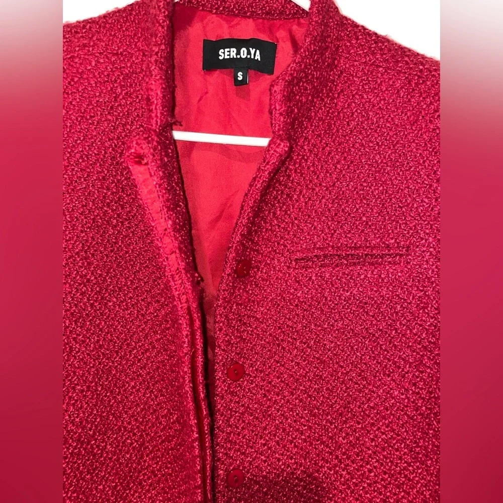 New! SER.O.YA Kristen Boucle Lady Buttoned Jacket Ruby Red Blazer ♥️ Small - Picture 13 of 15